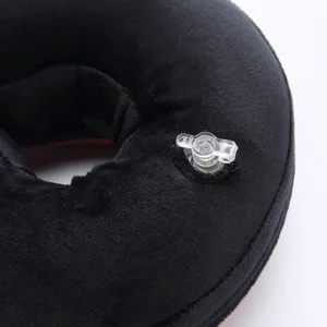 Close-up detail of black inflatable pet recovery collar showing the transparent air valve.