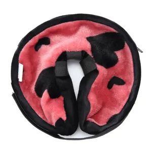 Plush pet recovery collar soft Elizabethan pet neck cone with black heart patterns.