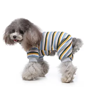 Cute striped pet dog jumpsuit pajamas four-leg high neck clothing for small dogs daily wear