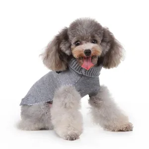 Pull-over roulé en tricot gris pour chien, vêtement d'hiver chaud pour animaux de compagnie.