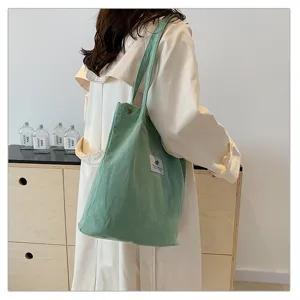 Bolso tote de pana verde para mujer, bolso de hombro minimalista de gran capacidad