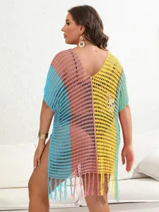Kleurrijke gestreepte gehaakte strand cover-up tuniek jurk voor dames zomerkleding