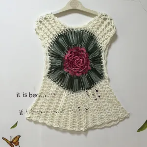 Hand-crochet sleeveless women's top hollow out floral summer casual knitted beach cover up