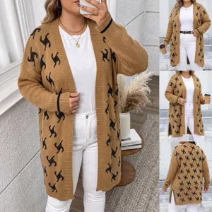 Plus size women cardigan sweater autumn winter casual long sleeve knit outerwear apparel