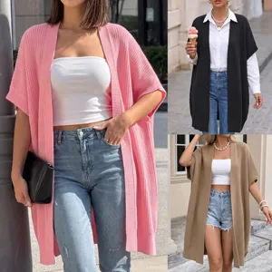 Cardigan de punto abierto casual para mujer chaleco sin mangas holgado abrigo