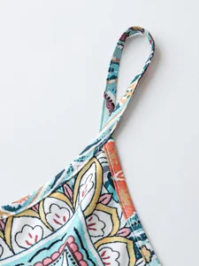 Summer women long dress detail strap retro floral print casual elegant fashion stylish chic