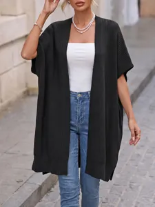 Cárdigan de punto negro para mujer vista detallada, ropa casual para otoño e invierno.