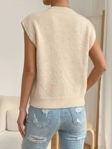 Women's casual crewneck knit sleeveless vest, perfect for stylish layering and daily wear.