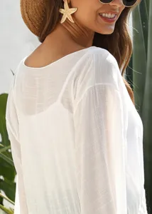 Weisse Strand Ueberwurf Strickjacke Damen, sommerlicher Sonnenschutz leichte Damen Jacke.