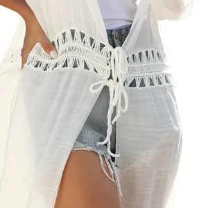 Damen weiße Häkelstrick Strand Überwurf Cardigan hohle Sommer Sonnencreme Mantel.