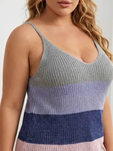 Close-up γυναικείο πλεκτό camisole με ριγέ σχέδιο colorblock, στιλάτο αμάνικο καλοκαιρινό τοπ.