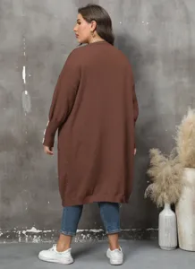 Cardigan largo de punto para mujer de talla grande con mangas farol y detalles florales.