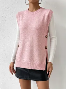 Chaleco de punto rosa con botones, top sin mangas para mujer con estilo de capas.