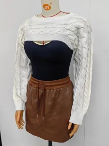 Damen unregelmäßige kurze Strick Bolero Jacke Langarm Layering Pullover Oberteil Detail