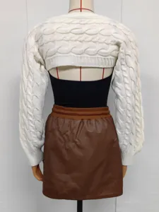 Kurzer Zopfstrick Bolero Pullover langarm Strickjacke Detailansicht für Damen Mode