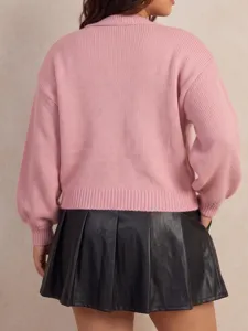 Rosa Damen Strickpullover Detailansicht hinten, langarm, gemütliche Herbst Winter Kleidung