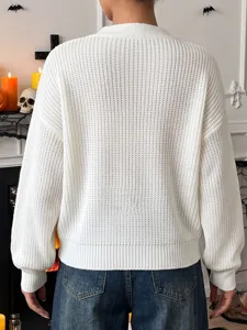 Maglione lavorato a maglia bianco casual da donna, top basic a manica lunga per autunno e inverno.