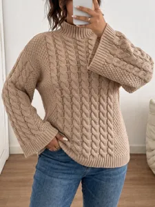 Damen grobstrick rollkragen pullover mit trompetenärmeln winterwarme casual oberbekleidung
