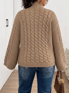 Damen grobstrick rollkragen pullover langarm casual winter warme oberteil detail ansicht
