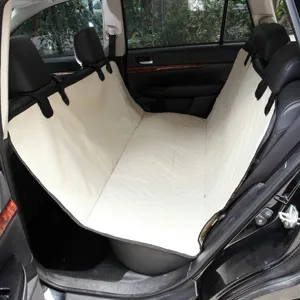 Waterproof pet car seat back cover protector for dogs, durable anti-scratch beige mat.