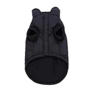 Black warm pet winter jacket with cute ears, comfortable cotton clothes for small and medium dogs.