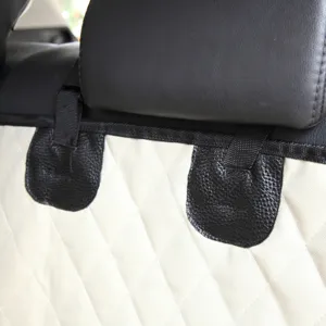 Waterproof pet car seat cover detail shot, durable dog back seat protector with straps.