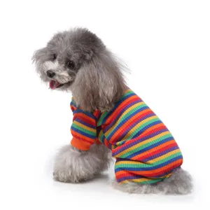 Rainbow striped pet dog pajamas turtleneck four-leg clothing soft comfortable apparel detail view