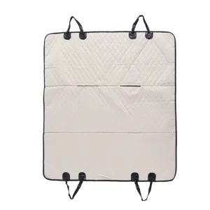 Waterproof pet car seat mat detail, quilted design with secure straps for easy installation.