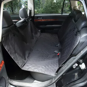 Waterproof dog car seat cover for back seat, black quilted pet protector mat for vehicles.
