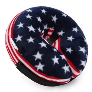 Plush pet recovery collar with American flag stars and stripes design, soft and comfortable.