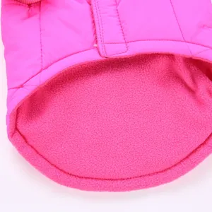 Close-up detail of the pink pet winter jacket, showcasing soft inner fleece for small dogs.