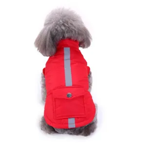 Red winter pet dog jacket with reflective stripe and pocket for small and medium dogs warm coat.