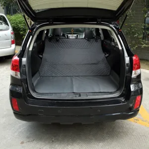 Waterproof dog car trunk mat, heavy duty quilted pet cargo liner for SUV and vehicle rear storage.