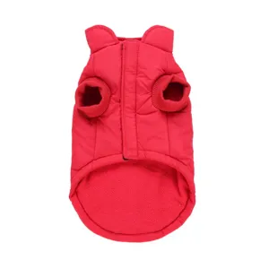 Warm winter dog vest fleece lined red puffer jacket with cute bear ears for small pets