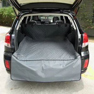 Waterproof pet car boot liner for dogs, durable cargo cover protector for SUV trunk interior.