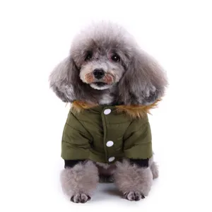 Cute winter pet dog jacket with warm fur collar and snap buttons for small medium dogs.