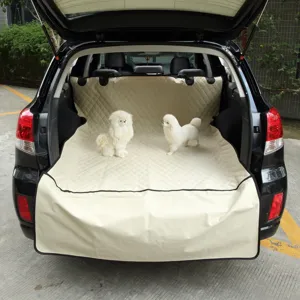 Waterproof car trunk pet mat, durable quilted dog cargo liner for SUV and vehicle protection.