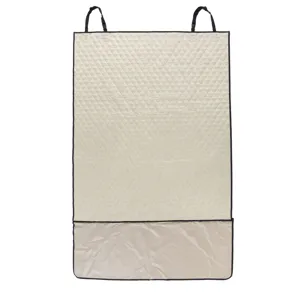 Waterproof quilted pet car seat protector detail showing durable beige fabric and straps.