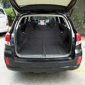 Waterproof black pet car trunk mat, durable dog cargo liner for SUV and vehicle protection.