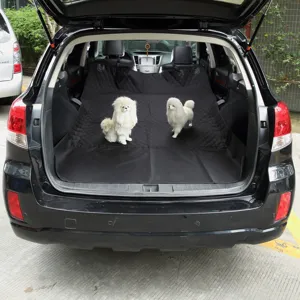 Waterproof black pet car trunk mat detail, durable quilted dog cargo liner for suv.
