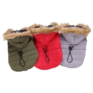 Pet winter warm jacket hoodie with faux fur collar for small dogs puppy autumn cold weather coat