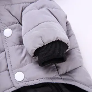 Grey quilted pet winter coat for small medium dogs warm jacket with buttons and cuffs