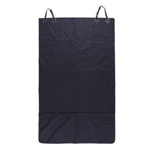 Black quilted waterproof pet car seat cover for dogs, durable back seat protector with straps.