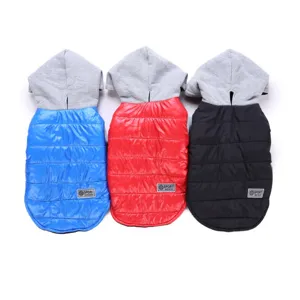 Pet winter cotton jacket with hood, warm padded dog clothes for small and medium dogs.