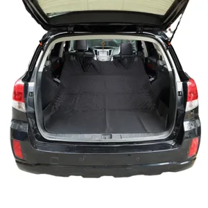 Waterproof dog car boot liner mat for SUV trunk, heavy-duty black quilted pet seat cover.