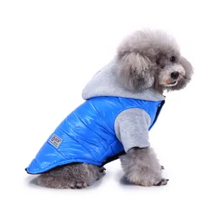 Dog winter vest hoodie small pets blue puffer jacket warm pet apparel detail view
