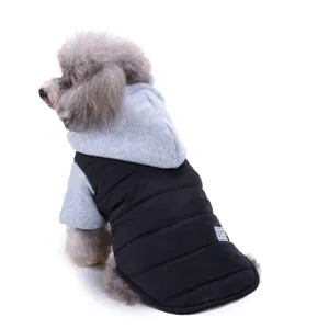 Warm dog winter coat with hood small and medium dogs fleece lined pet jacket black and grey