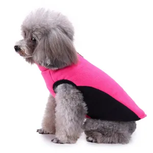 Warm fleece dog vest winter jacket for small medium dogs pink black pet clothing detail view