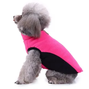 Detail view of the warm winter fleece dog jacket in pink and black, designed for small dogs.