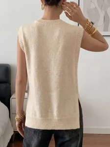 Chaleco de punto casual de mujer top jersey sin mangas, cuello redondo detalle de otoño.